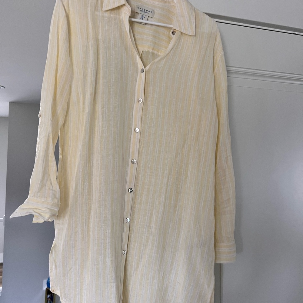 Calypso St. Barth Cream Button Down Shirt